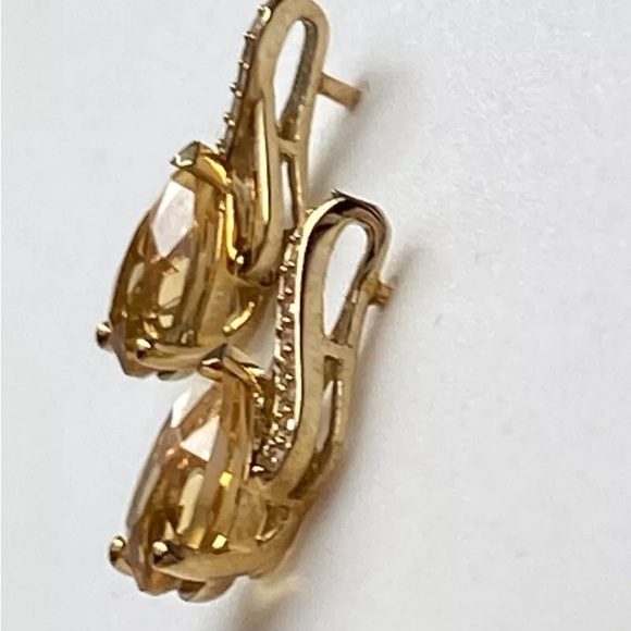 10K Yellow Gold Natural Citrine and 0.10ct Diamond Pave Stud Earrings New - Picture 11 of 12